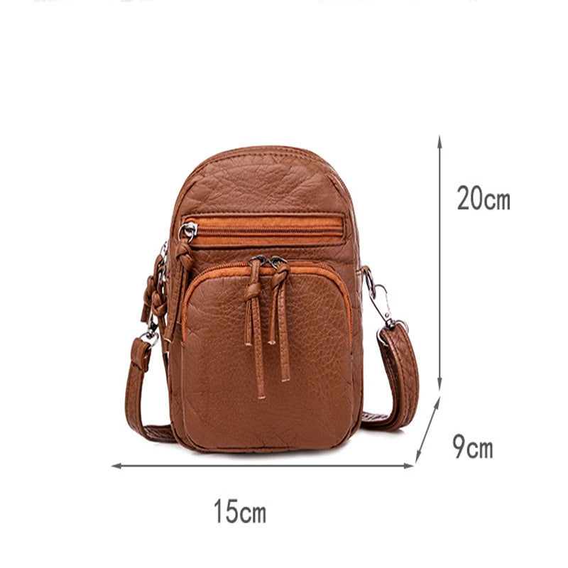 QiaoSanSan Women's Handbag Soft Leather Feeling One-shoulder Retro Multi-layer L