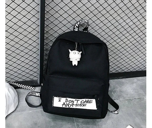 Qiaoduo Canvas Women Backpack Doll Pendant Travel Shoulder Bag Harajuku