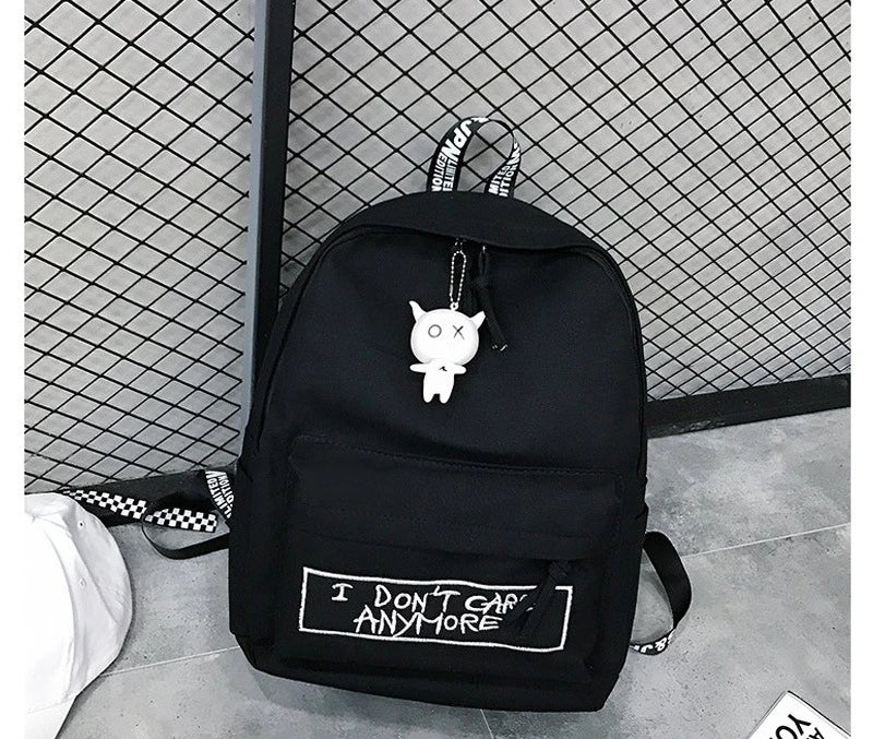 Qiaoduo Canvas Women Backpack Doll Pendant Travel Shoulder Bag Harajuku