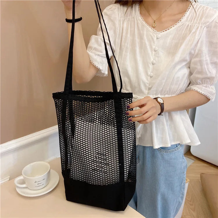 Qiaoduo Canvas Shoulder Bag Women Bag Mesh Net Handbag Crossbody Bag