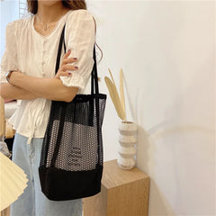 Qiaoduo Canvas Shoulder Bag Women Bag Mesh Net Handbag Crossbody Bag