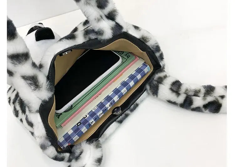 Leopard Pattern Dot Handbag Warm Furry Bag Plush Shoulder Bags For Women