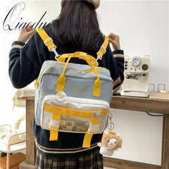 Qiaoduo Waterproof Nylon Women Backpack with Transparent Pocket