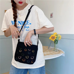 Smiling Face Crossbody Bag Cute Girls Handbag Canvas Shoulder Bag