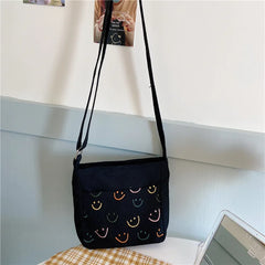 Smiling Face Crossbody Bag Cute Girls Handbag Canvas Shoulder Bag