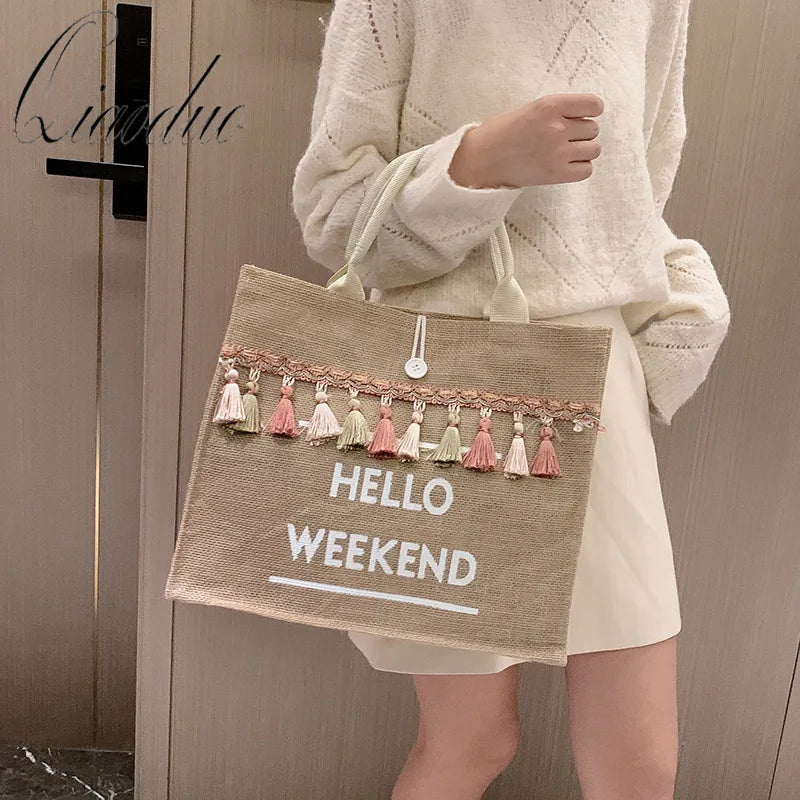 Qiaoduo Women Beach Bag Tassel Shoulder Large Capacity Lady Handbag