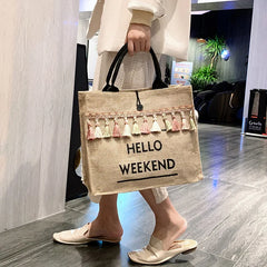Qiaoduo Women Beach Bag Tassel Shoulder Large Capacity Lady Handbag