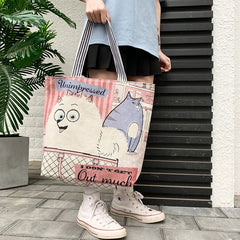 Qiaoduo Cartoon Embroidery Canvas Handbag Casual Tote Large Capacity
