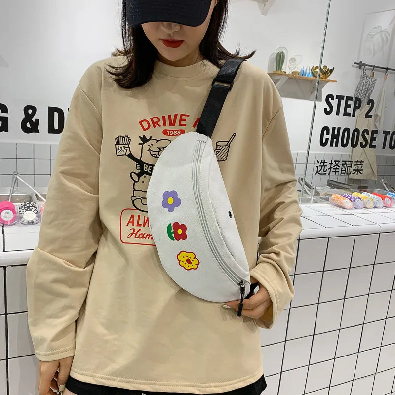 Qiuyin Bum Canvas Chest Bag Waist Bags for Women Zipper Belt Vintage Purse