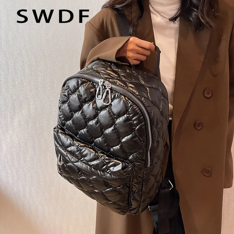 Ultra-Light Quilted Plaid Women's Backpack for Teenager Girls