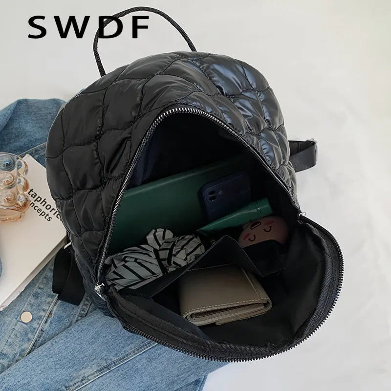 Ultra-Light Quilted Plaid Women's Backpack for Teenager Girls