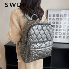 Ultra-Light Quilted Plaid Women's Backpack for Teenager Girls