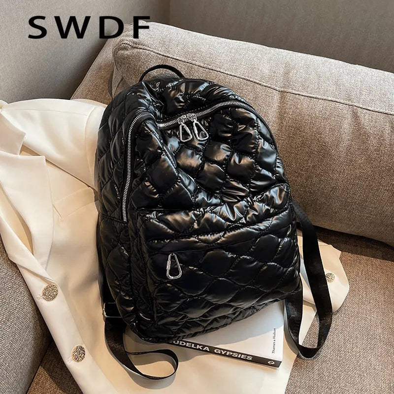 Ultra-Light Quilted Plaid Women's Backpack for Teenager Girls