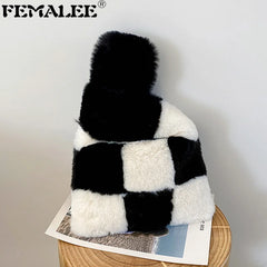 Soft Plush Chessboard Pattern Handbag