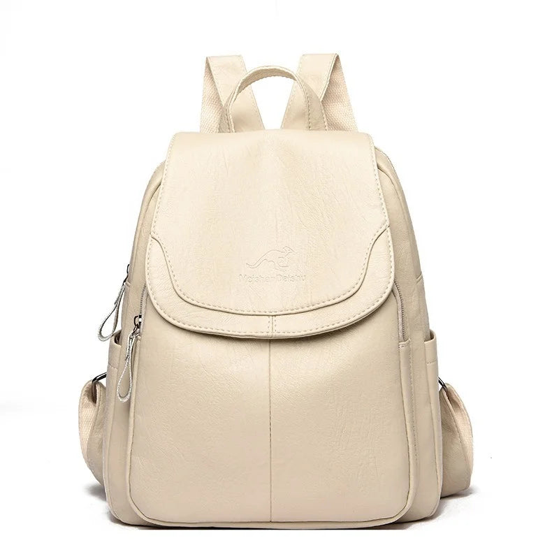 Sheepskin Leather Backpacks for Girls Daypack Vintage Backpack School Bags