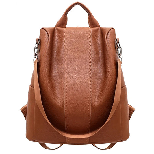 Leather Anti-thief Women Backpack Large Capacity Hair Ball School Bag