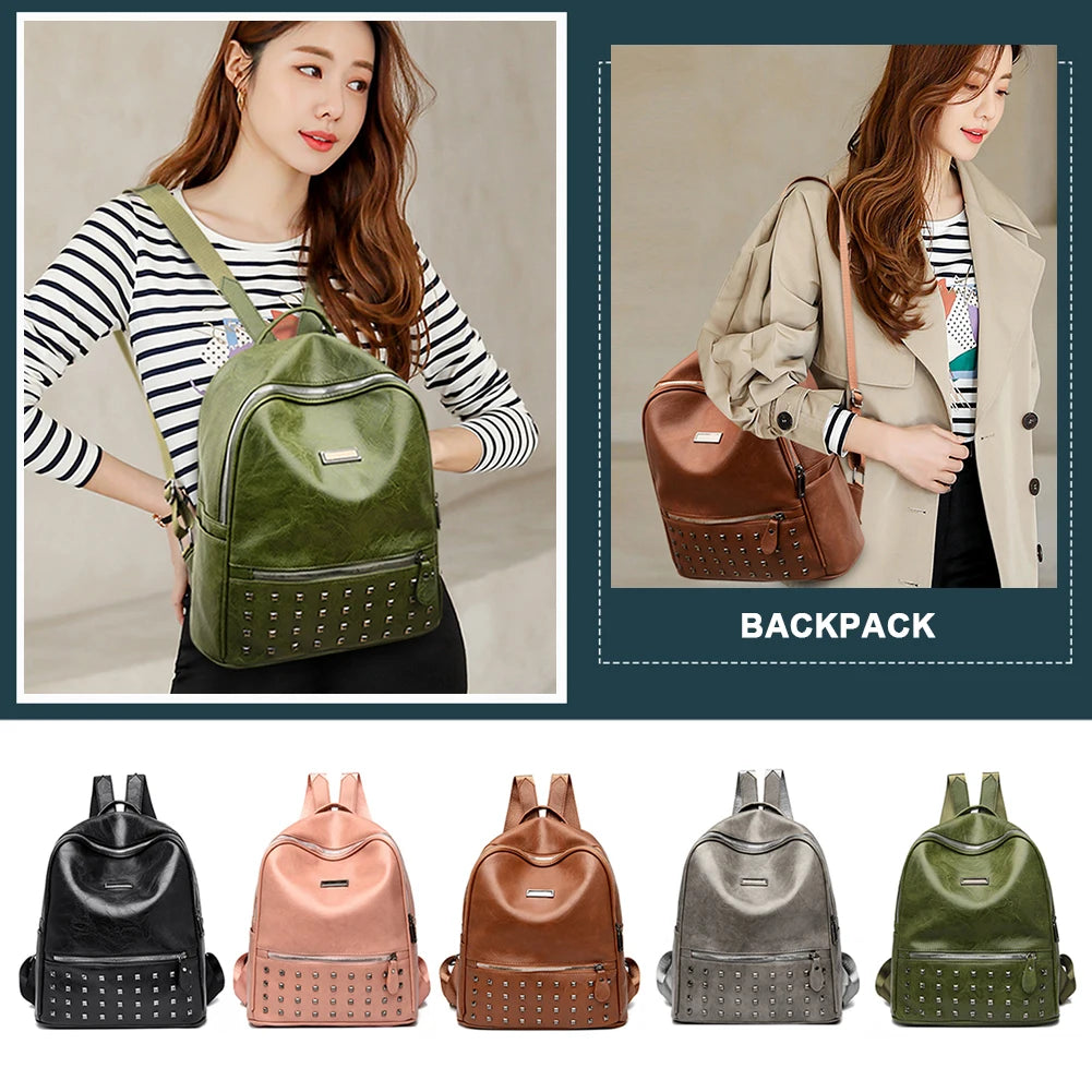 Rivet Shoulder School Bags Waterproof Casual Rucksack Travel Pack