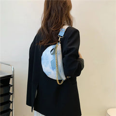 Women's Leather Chain Waist Bag Wide Strap Shoulder Crossbody Chest Bag