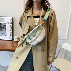 Women's Leather Chain Waist Bag Wide Strap Shoulder Crossbody Chest Bag
