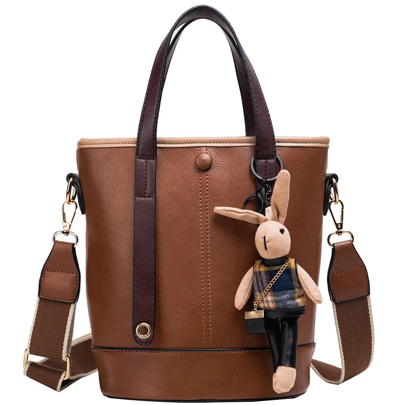 Women's PU Leather Bucket Bag Casual Crossbody Shoulder Handbag
