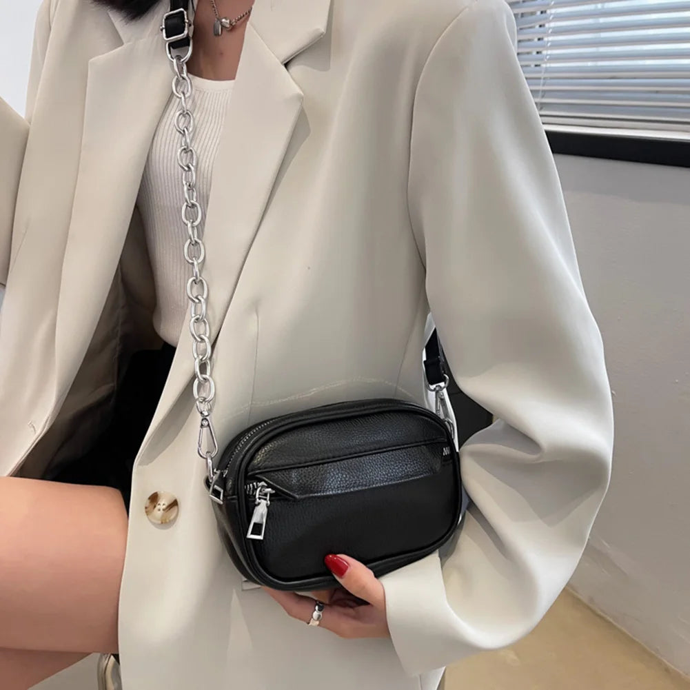 Women's Chain Crossbody Bag, Thick Flap Handbag, Fanny Pack Tote Purse