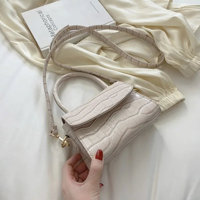 Stone Pattern Leather Crossbody Bag Chain Shoulder Messenger Bag