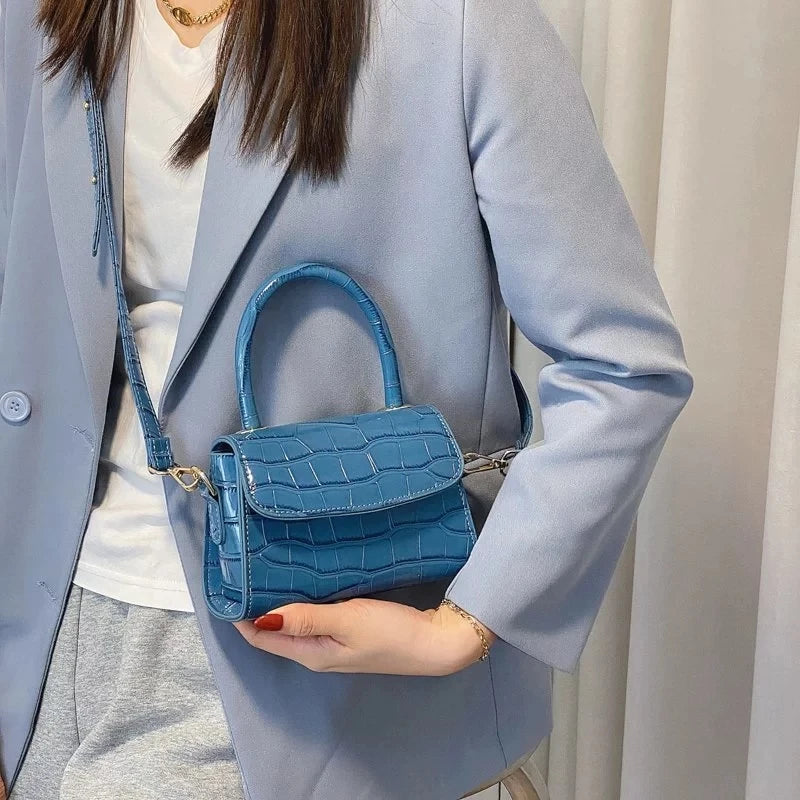 Stone Pattern Leather Crossbody Bag Chain Shoulder Messenger Bag
