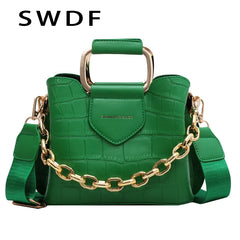 Stone Pattern Leather Crossbody Bucket Thick Chain Bags for Women