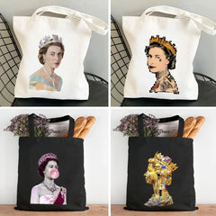 Queen Elizabeth II England British Painting Women Canvas Shopper Bag