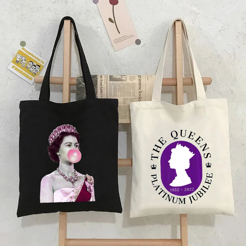 Queen Elizabeth II England British Painting Women Canvas Shopper Bag