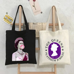 Queen Elizabeth II England British Painting Women Canvas Shopper Bag