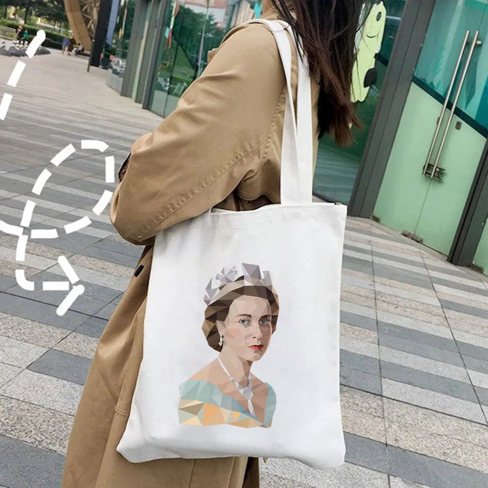 Queen Elizabeth II England British Painting Women Canvas Shopper Bag