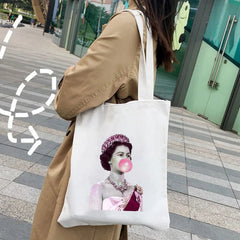 Queen Elizabeth II England British Painting Women Canvas Shopper Bag