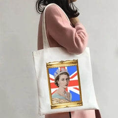 Queen Elizabeth II England Flag British Painting Women Canvas Shopper Bag