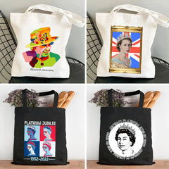 Queen Elizabeth II England Flag British Painting Women Canvas Shopper Bag