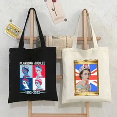 Queen Elizabeth II England Flag British Painting Women Canvas Shopper Bag