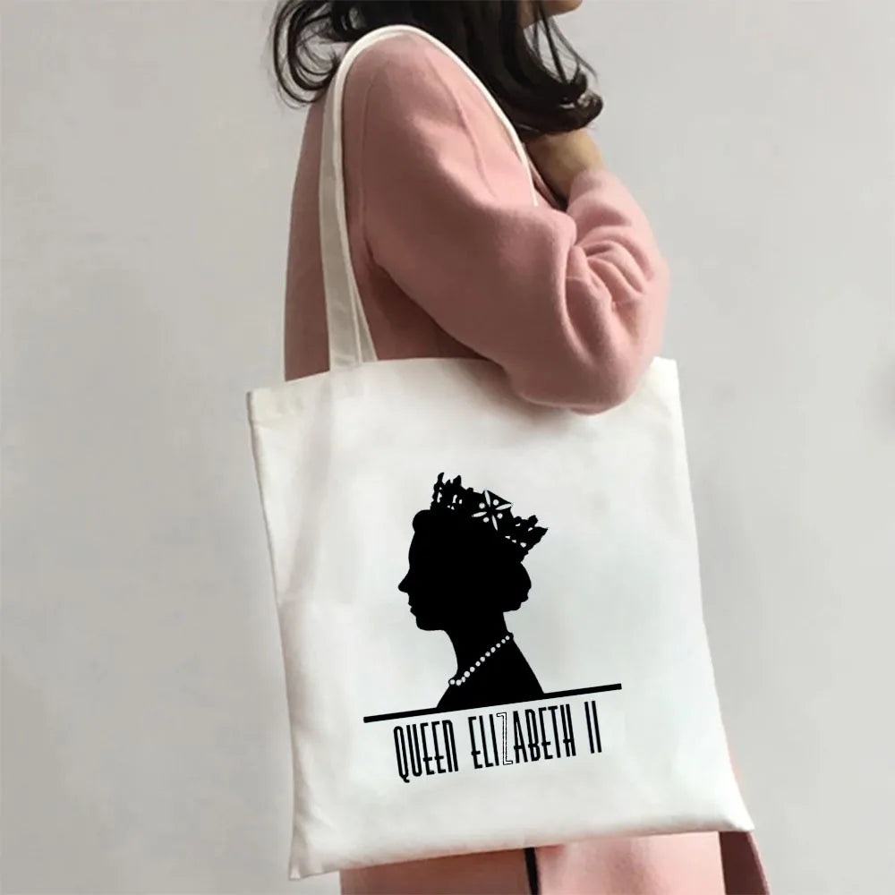 Queen Elizabeth II England Flag British Painting Women Canvas Shopper Bag
