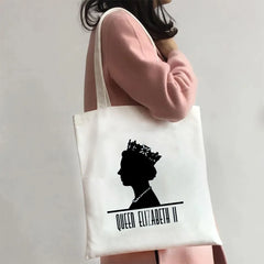 Queen Elizabeth II England Flag British Painting Women Canvas Shopper Bag