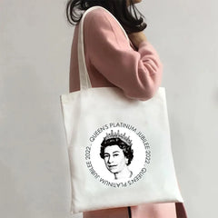 Queen Elizabeth II England Flag British Painting Women Canvas Shopper Bag
