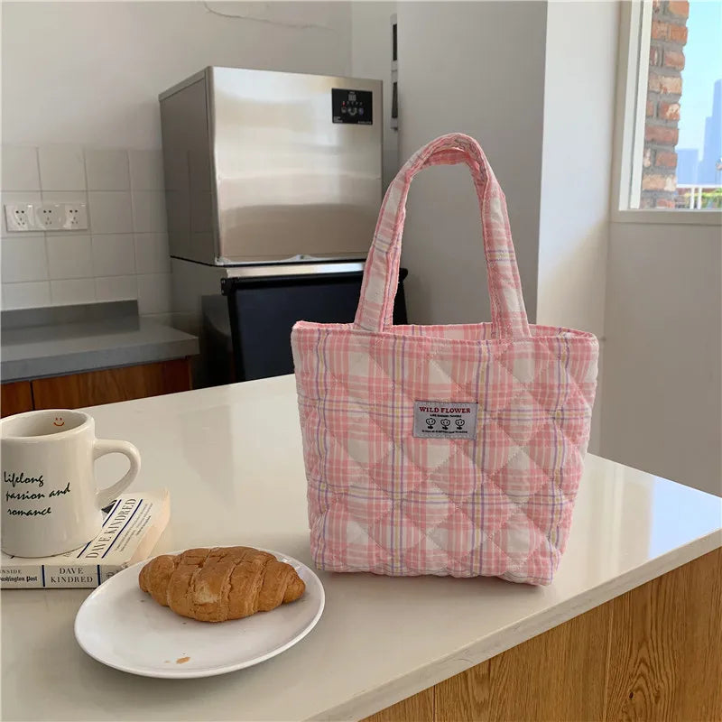 Quilted Check Women Clutch Handbag Retro Plaid Ladies Bento Shoulder Bag