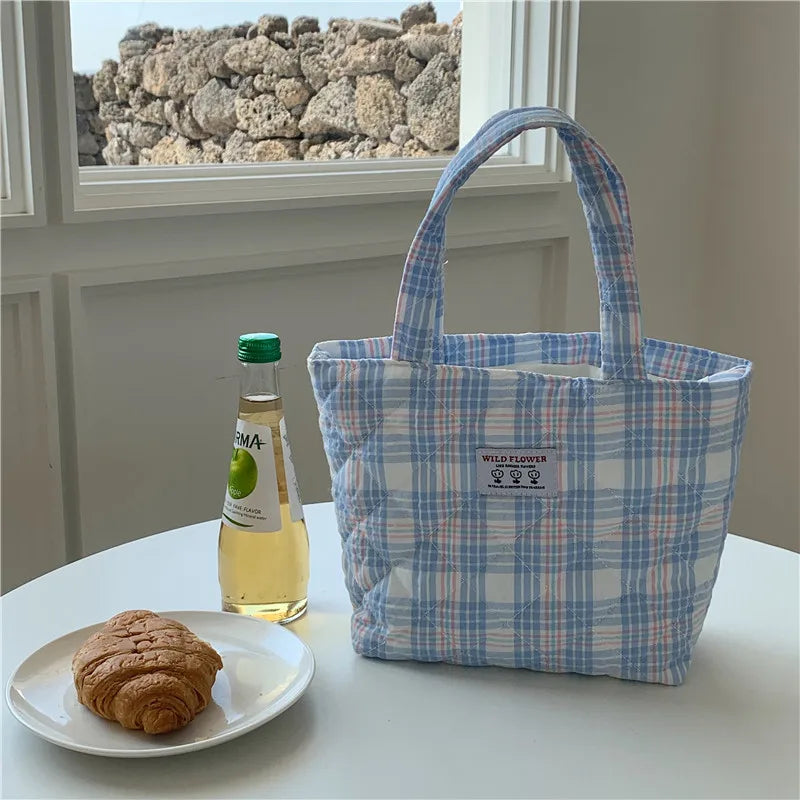 Quilted Check Women Clutch Handbag Retro Plaid Ladies Bento Shoulder Bag