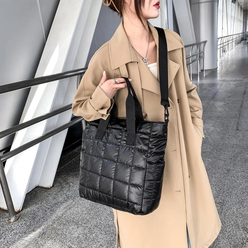 Quilted Crossbody Bag Solid Padded Satchel Retro Square Shoulder Bag