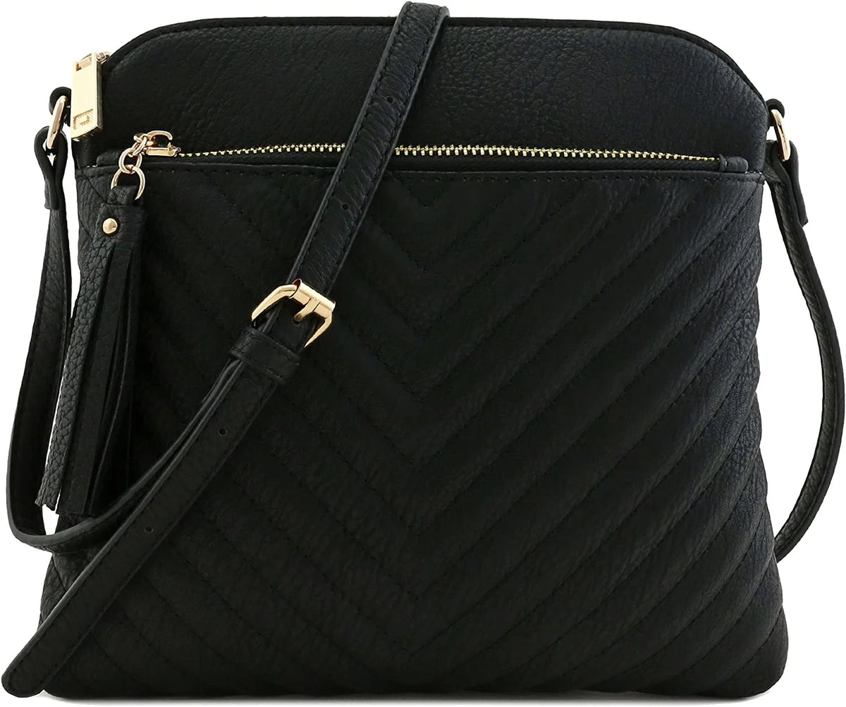 Quilted Crossbody Bag with Tassel