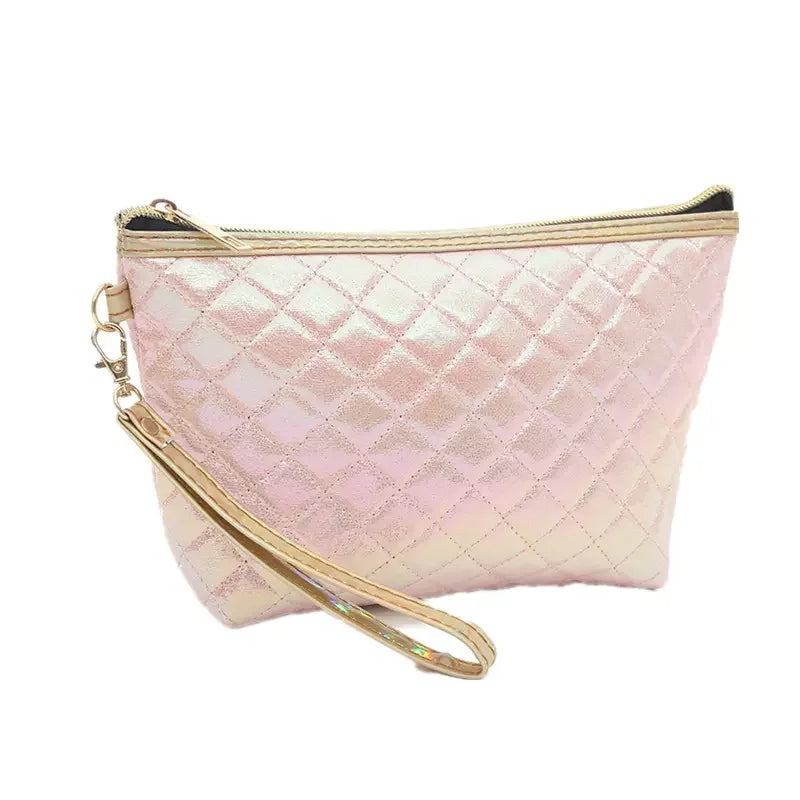 Quilted PU Cosmetic Bag Square Plaid Travel Wash Bag Ladies Cosmetic Storage