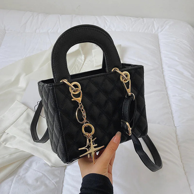 Quilted PU Leather Cross Thread Handbag Women Messenger Lady Crossbody Bag