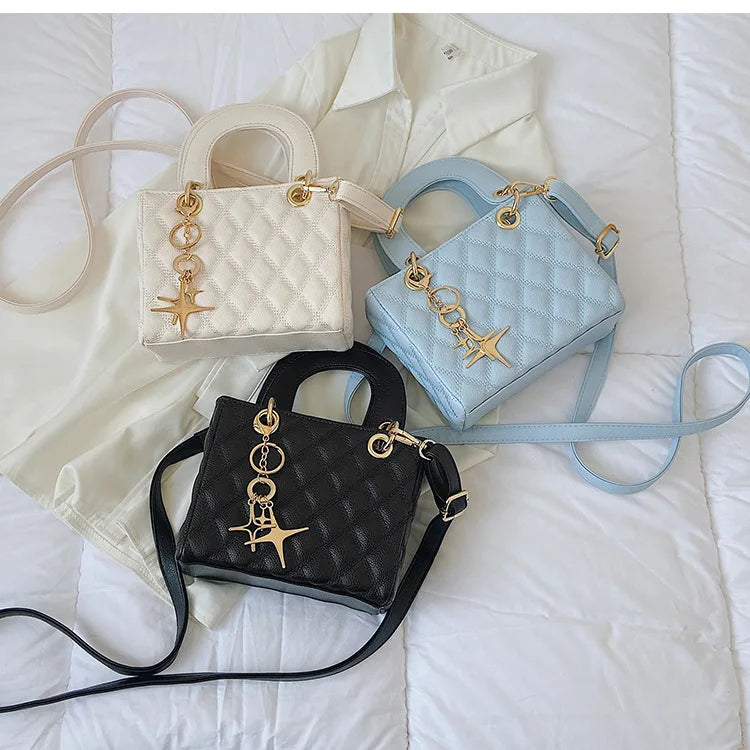 Quilted PU Leather Cross Thread Handbag Women Messenger Lady Crossbody Bag