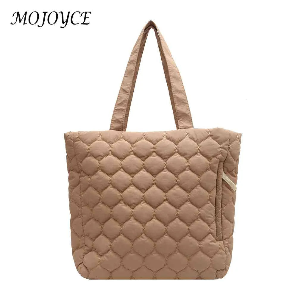 Quilted Shoulder Bag Large Capacity Winter Shopper Bag Cotton-Padded Nylon