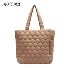 Quilted Shoulder Bag Large Capacity Winter Shopper Bag Cotton-Padded Nylon