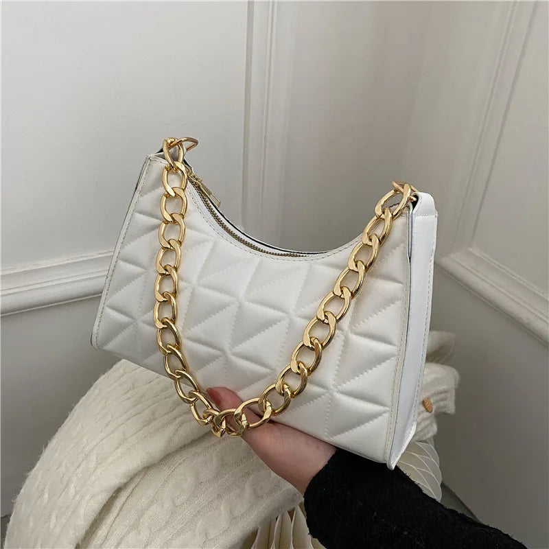 Quilted Small Square Bag Women Minimalist Flap Crossbody Armpit Handbag