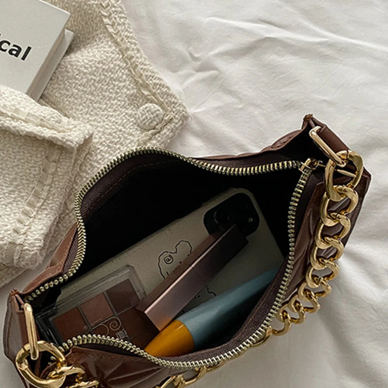 Quilted Small Square Bag Women Minimalist Flap Crossbody Armpit Handbag